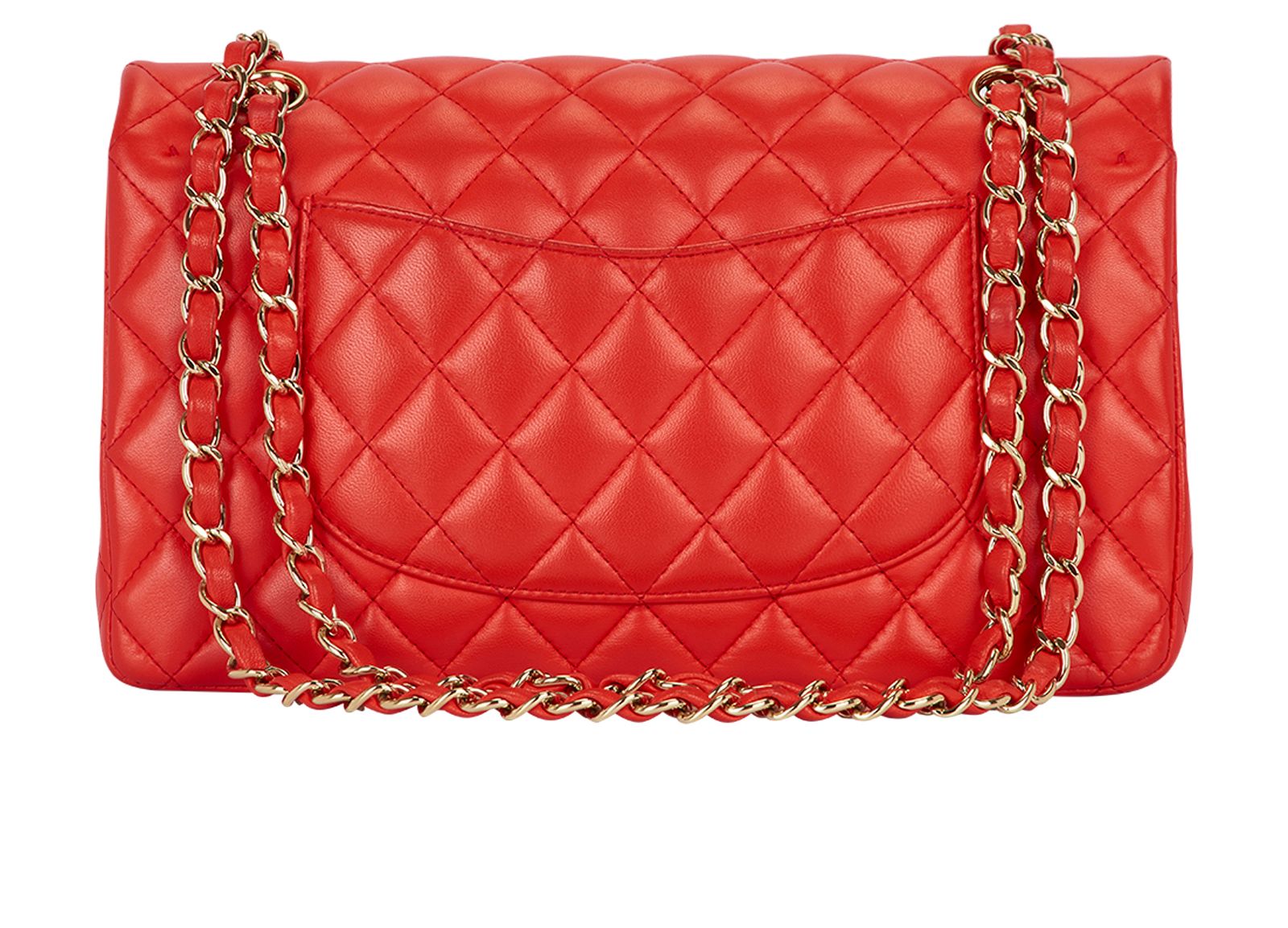 Medium Double Flap, &pound;5,500, Handbags, Red, Lambskin Leather, Back view
